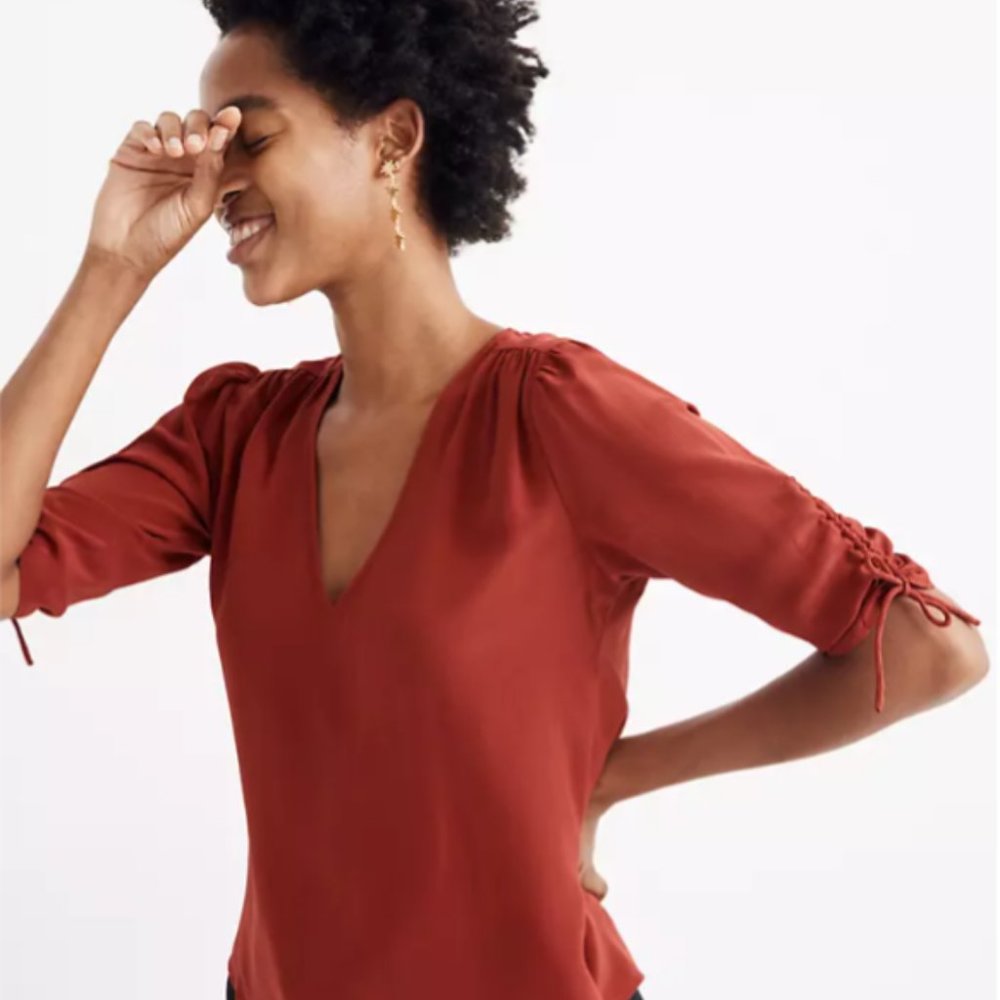 Madewell Cinch-Sleeve Silk Top Size S
